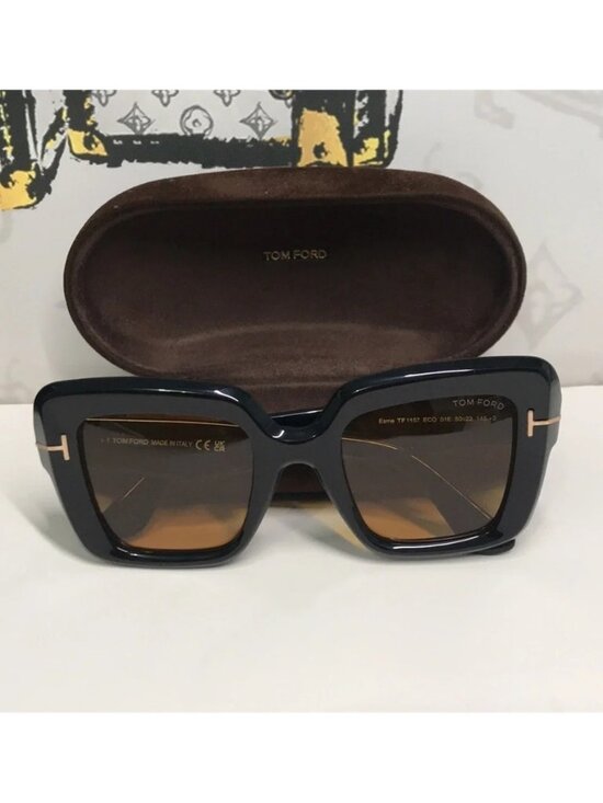 New Authentic Tom Ford TF1157 01E “Esme” Sunglasses – Shiny Black with Brown Len main image 4
